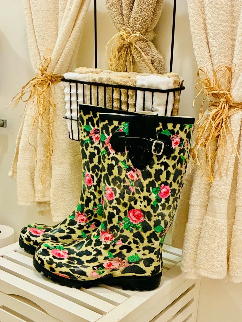 NOMAD  Women’s RAIN-BOOTS Leopard & Rose Pattern Women's Rain Boots -Floral 🌸